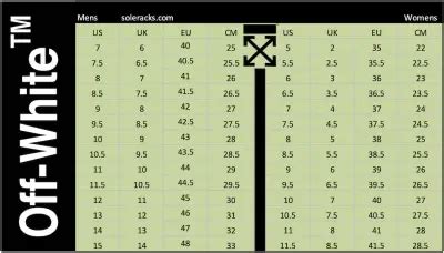 off white sneakers size chart.